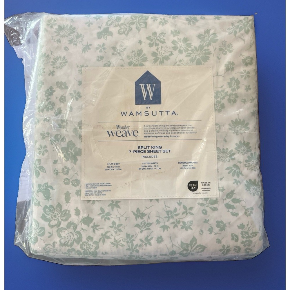 W by Wamsutta Wonder Weave 7-Piece Split King Sheet Set 100% Cotton NEW
